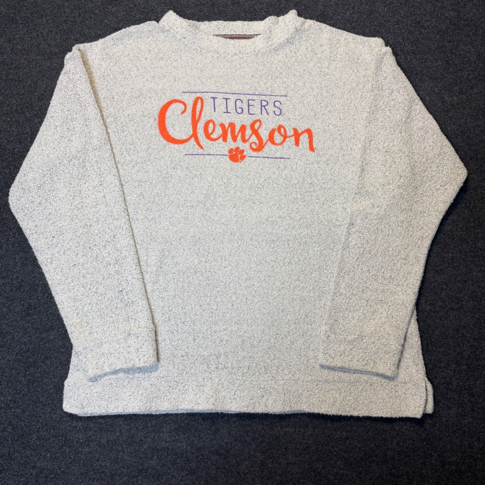 Vintage 90s Clemson Tigers Sweatshirt Men's XL Grey Gameday Comfy Terry Pullover